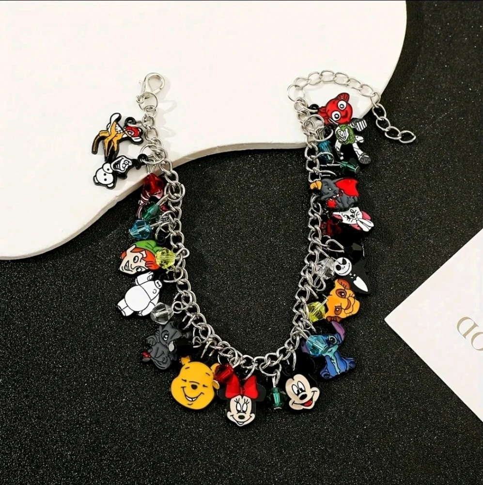 Sterling Silver Official Disney Characters Charm Bracelet with Beads & Pendants‎